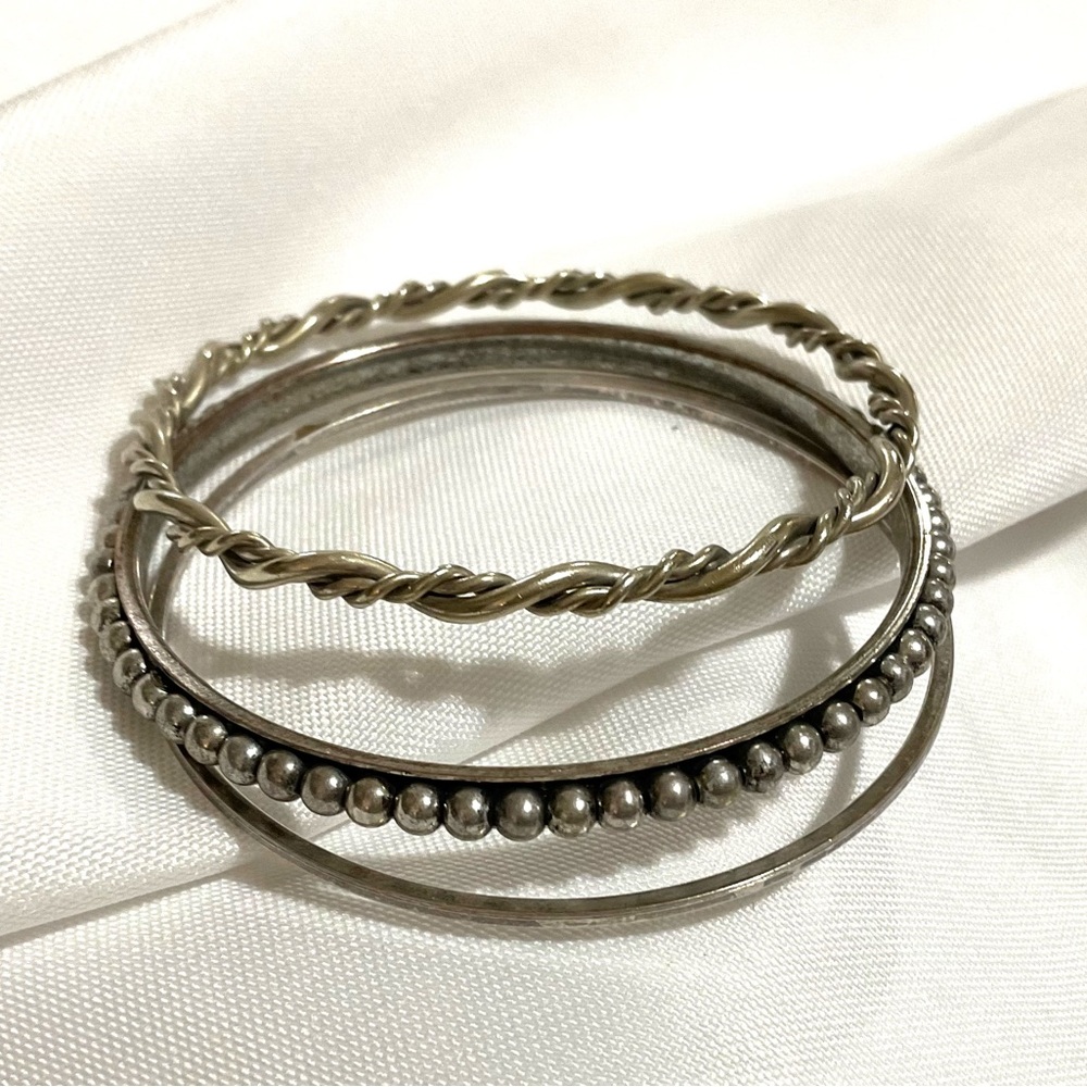 3 Piece Silver Tone Bangle Lot - Picture 2 of 5